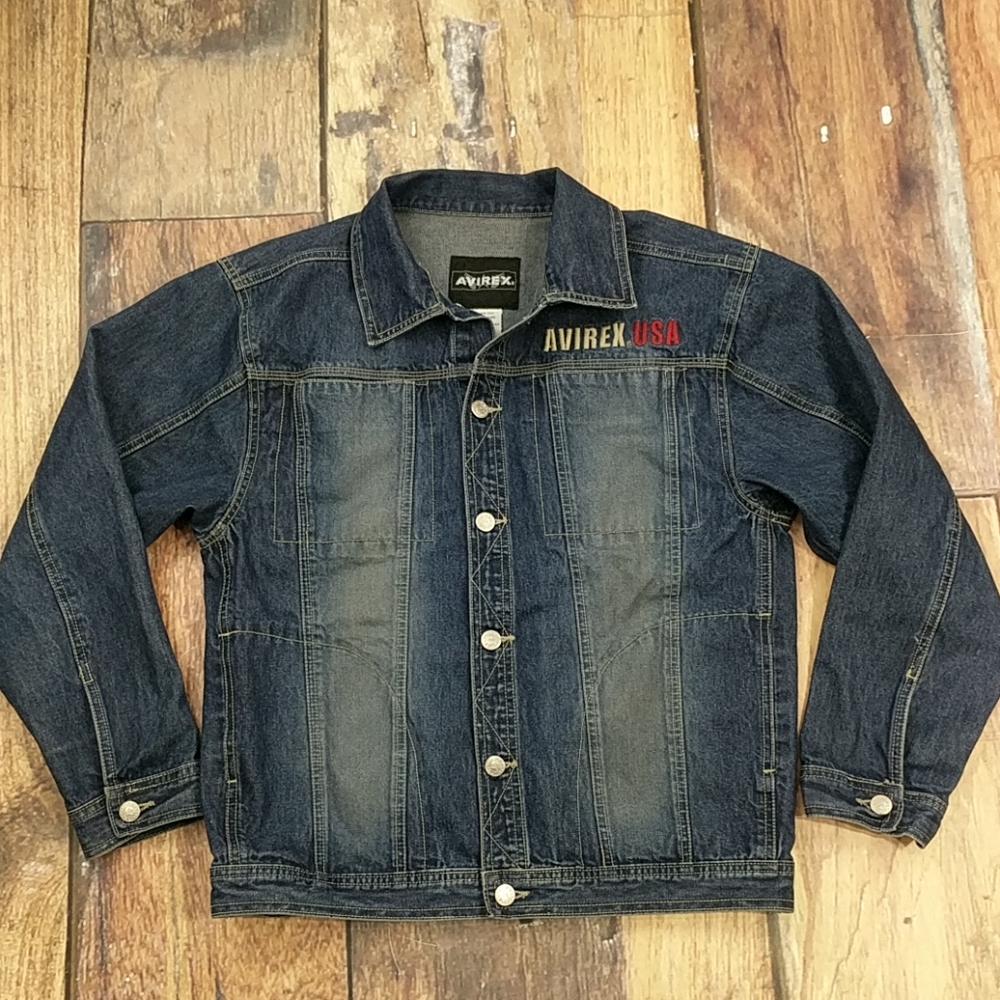 Avirex USA Denim Bluejean Jacket Patches Embroidery - Picture 2 of 7